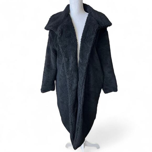 Lanshifei black teddy bear trench coat oversized winter chic minimalist cozy - Picture 3 of 10